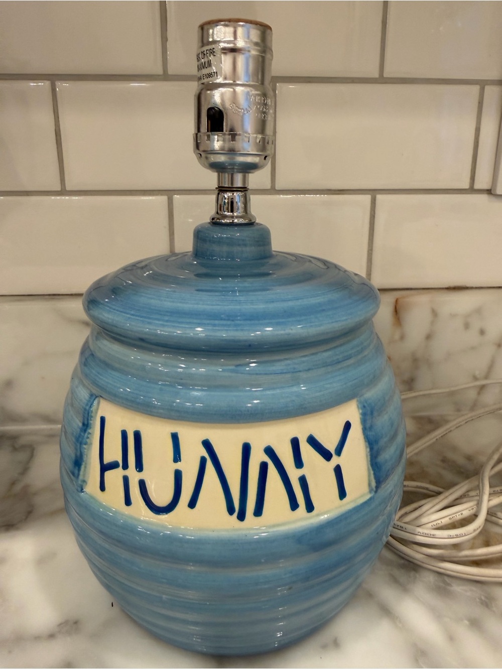 Classic Blue Winnie the Pooh Hunny Pot Nursery Lamp
